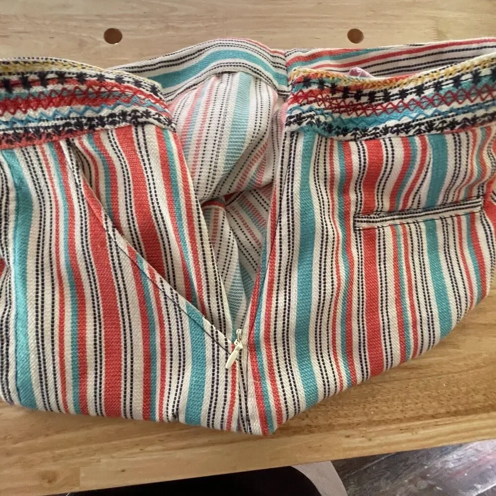 Anthropologie Skirt Mini Side Zip Southwest Aztec‎ Striped Pockets Womens 16